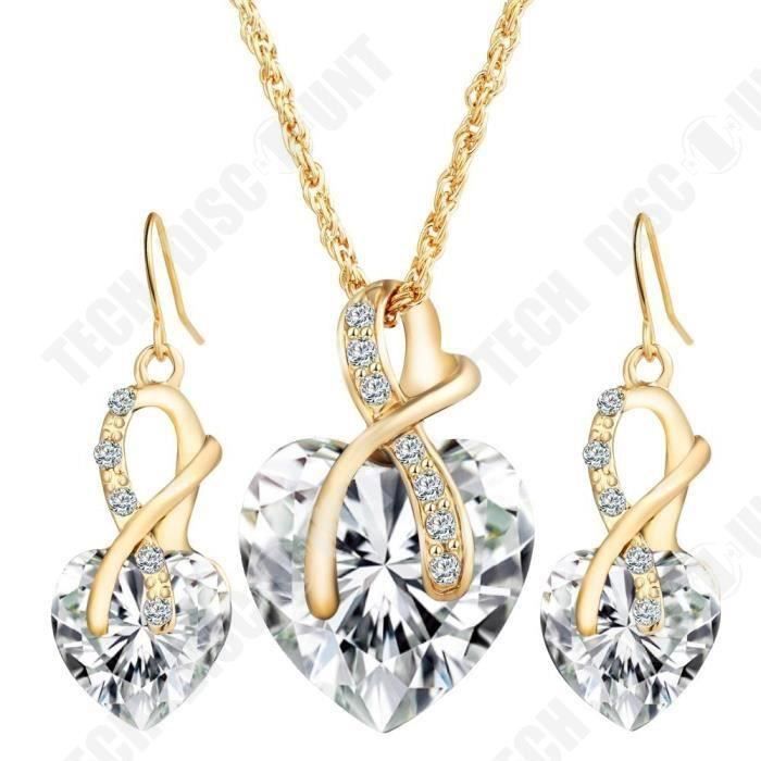 Pendentif coeur Zircon cristal strass ensemble de bijoux collier boucles d'oreilles deux pièces ensemble femmes cadeau