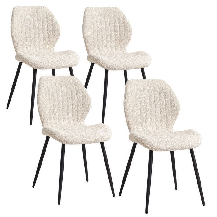 Lot de 4 chaises - Rétro - Lin - Pieds en métal - Beige - Confortable et élégant