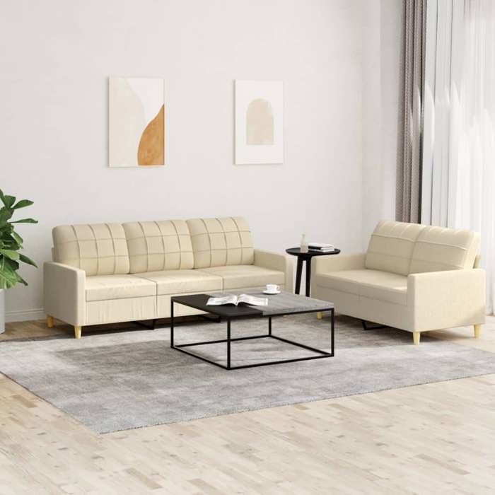 Canapé Compressé 2 Places - Blanc - Moderne - Tissu - NEUF
