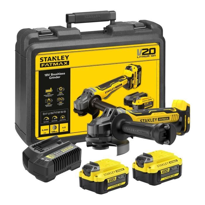Meuleuse Stanley FATMAX SFMCG700M2K-QW – 18 V, 125 mm, Moteur Brushless