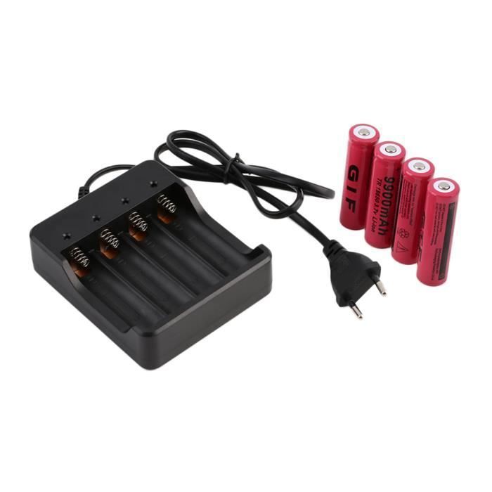 Piles 18650 37V 9900mAh rechargeables Li-ion - Rouge UE LED Indicateur de chargeur NOIR