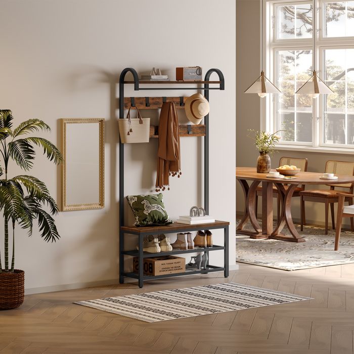 Meuble D'entrée De Rangement Porte Manteau Vêtement Avec étagères à Chaussures Et Crochets 60cm