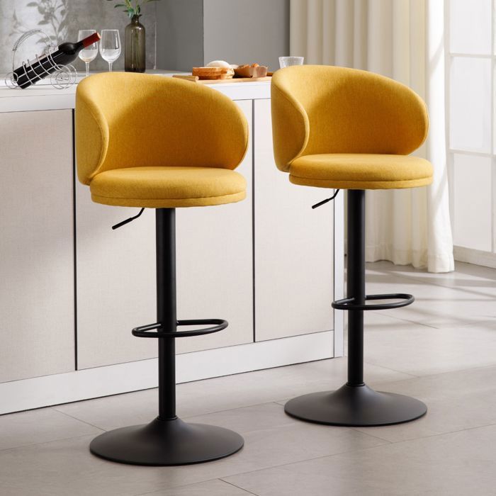 Wahson Tabouret Bar Lot de 2 Tabouret de Bar Réglable en Lin Chaise Bar Haute avec Repose-Pieds pour Cuisine et Comptoir Jaune