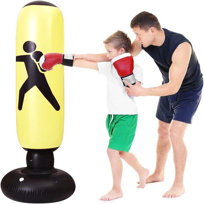 Sac De Frappe Gonflable Enfant 160 Cm - Kit Complet Avec Gants Et Pompe, Base Stable, Pour Boxe, Karaté, Taekwondo - 5