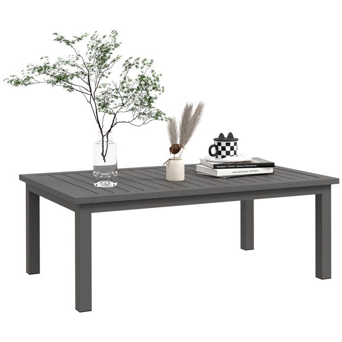Table basse de jardin - Outsunny - rectangulaire - plateau à lattes - intérieur/extérieur - aluminium - 100 x 60 x 37 cm - marron