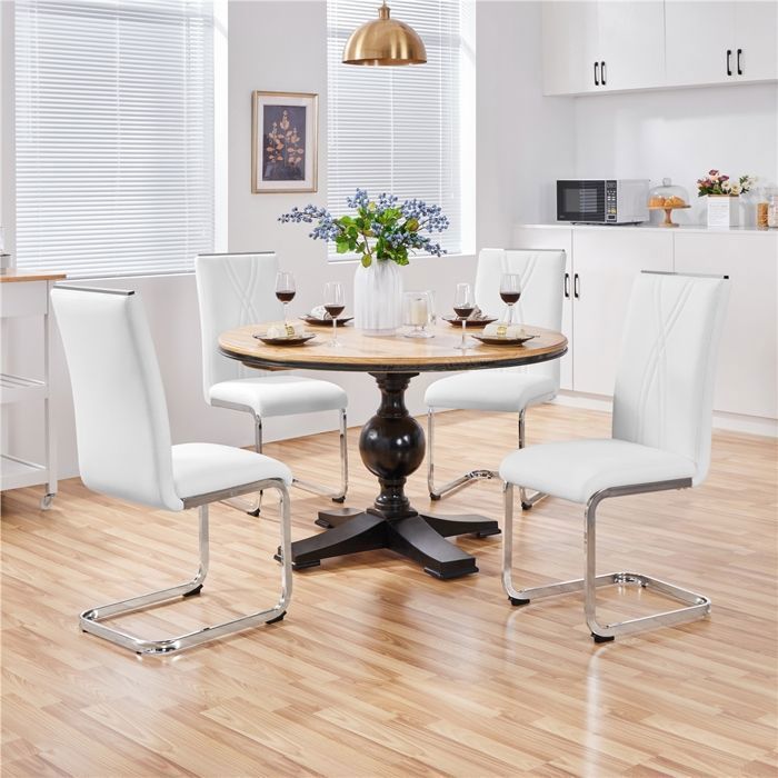 Lot de 4 Chaises Salle à Manger en Similicuir Haut Dossier & Pieds Métalliques en U Design Moderne-Cuisine/Appoint Blanc YAHEETECH Lot de 4 Chaises Salle à Manger en Similicuir Haut Dossier & Pieds Métalliques en U Design Moderne-Cuisine/Appoint Blanc YAHEETECH