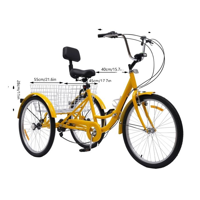 Tricycle LENDISIY Pour Adulte – 26 Pouces, 6 Vitesses, Panier 25 Kg, Cadre Acier, Freins Disque, Assise Réglable 84-96 Cm, Loisir