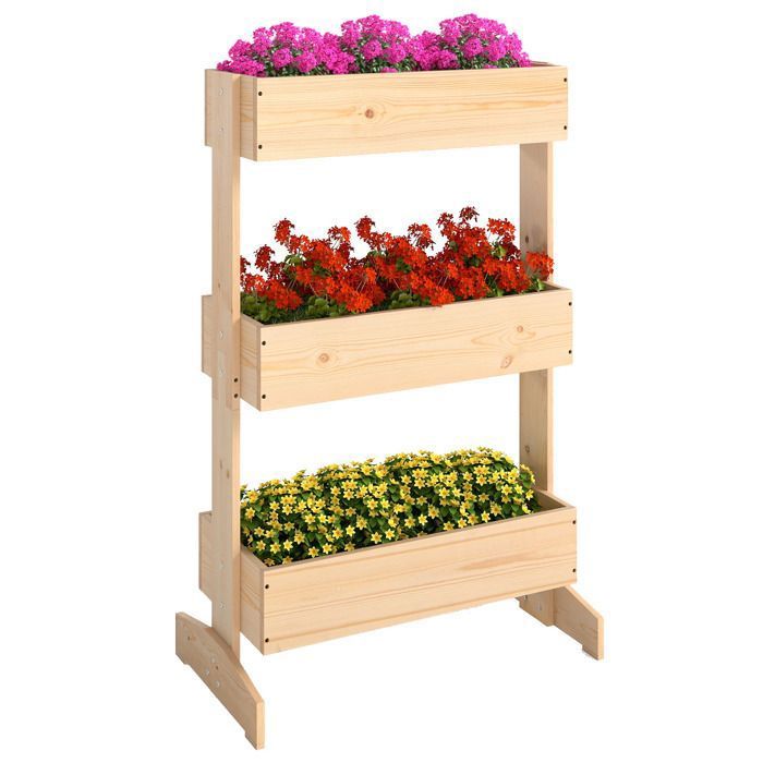 Jardinière Surélevée - RELAX4LIFE - 3 Niveaux - Structure en Bois - Lit de Jardin pour Plantes - Bacs à Légumes - Naturel