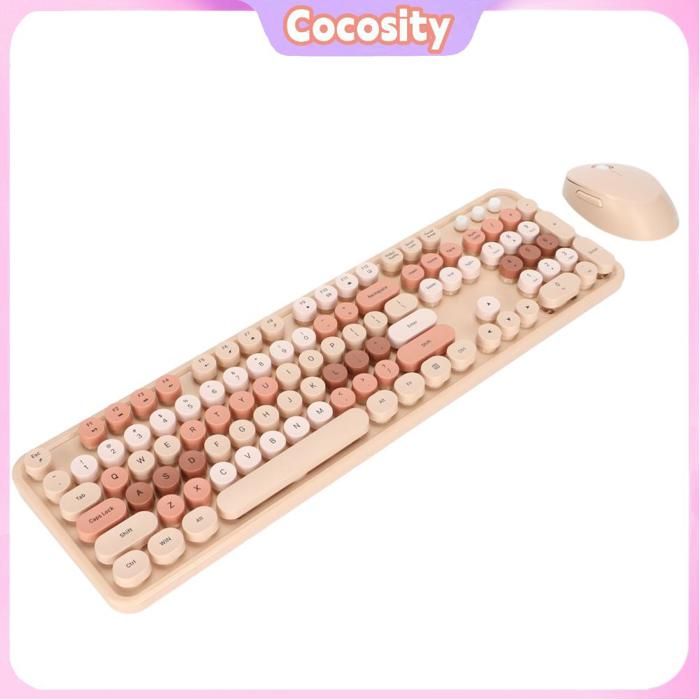 Cocosity Souris de clavier sans fil Clavier sans fil souris 104 touches informatique dordinateur Couleur de thé au lait
