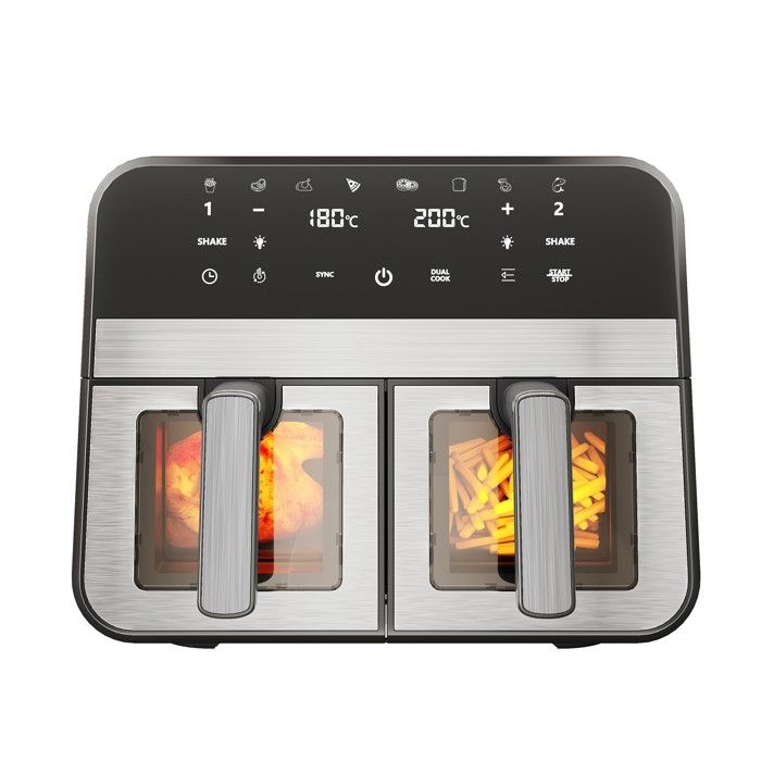 Friteuse Sans Huile 9L STANEWFoodi Dual Zone Air Fryer avec Fenêtre de Visualisation8 Programmes de Cuisson Écran Tactil -Noir - Stanew