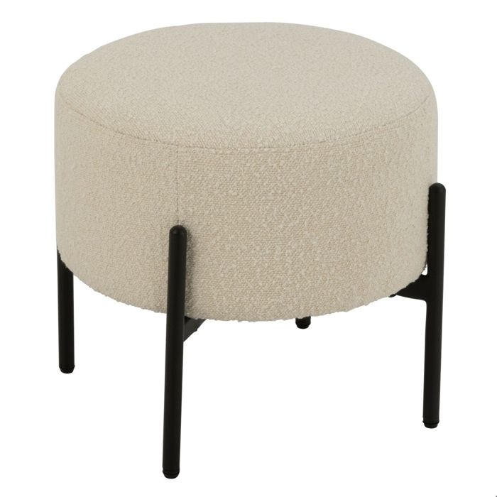 Petit tabouret rond en bois et tissu bouclette Blanc 44x44x41.5 cm Petit tabouret rond en bois et tissu bouclette Blanc 44x44x41.5 cm