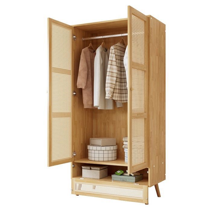 Armoire 90x45x183cm - Bois - filet en rotin avec couvercle inférieur réversible - aggloméré + rotin PE