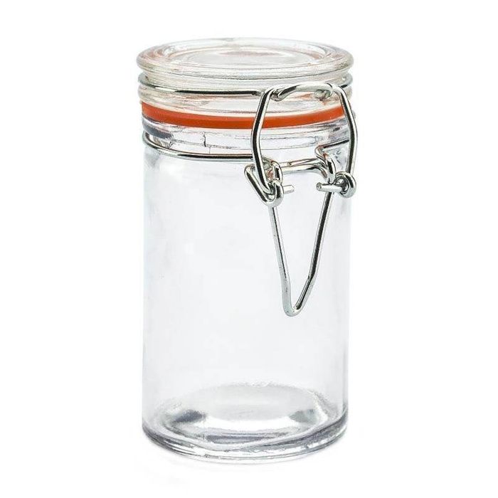 Bocal en verre hermétique - ORION - 70 ml - 4 5 x 4 5 x 8 5 cm - Fermeture à clip - Joint en caoutchouc orange