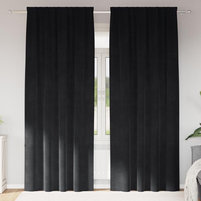 Rideaux occultants - Velours noir - 140 x 245 cm - Style élégant - Lavable en machine