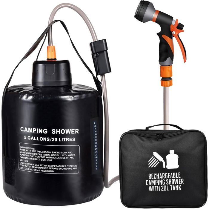Thallike Douche de camping portable avec pompe et seau pliable de 20 litres, pompe de douche de camping rechargeable 3 modes de pulvérisation pour la randonnée en plein air, le nettoyage des Thallike Douche de camping portable avec pompe et seau pliable de 20 litres, pompe de douche de camping rechargeable 3 modes de pulvérisation pour la randonnée en plein air, le nettoyage des