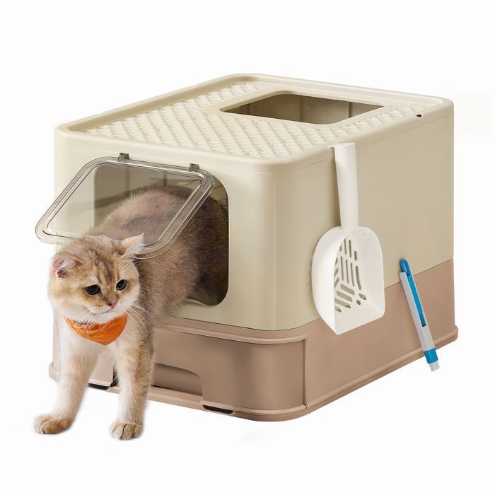 Meilleurs prix pour Bac à Litière Fermé Feandrea Anti-traces Anti-fuites Beige Sable et Marron Camel