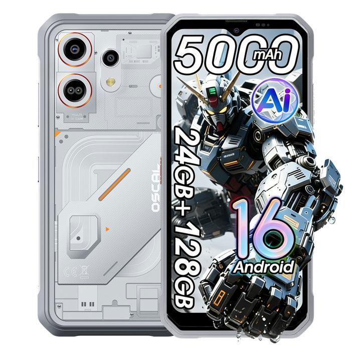 OSCAL MARINE 3 Téléphone Portable Incassable 6.56 Android 16 24Go+128Go 5000mAh Android smartphone 4GNFCDual SIM - Blanc