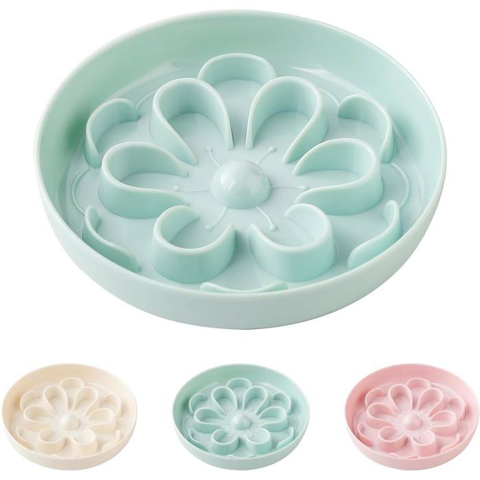 Comparer les prix de Gamelle anti-glouton chat mélamine florale verte base antidérapante alimentation lente