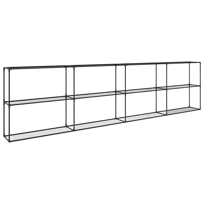 Support de plante à 3 niveaux - vidaXL - Noir - 400x32x104 cm - Acier - Étagères en maille - Usage extérieur