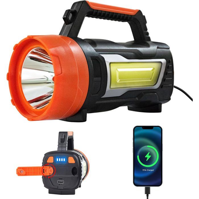 Lampe Torche ErayLife 7000LM Manivelle 6 Modes Rechargeable IPX4 pour Extérieur