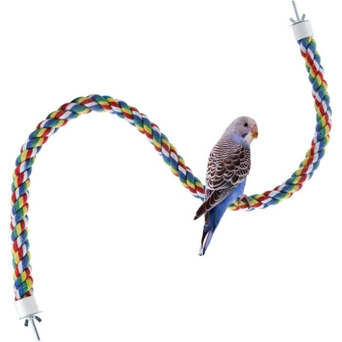 Perchoir en corde pour oiseaux - MICH - 80 cm - Flexible - Coton avec fil dacier - Pour calopsitte et inséparables