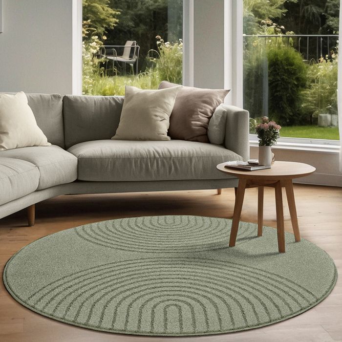 the carpet Elisa tapis de salon moderne design géométrique haute densité de velours et agréablement doux Vert 120 cm rond
