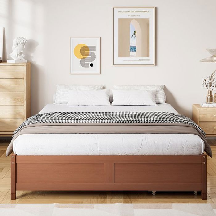 Lit denfant 140x200cm brun rougeâtre couleur bois vintage Deux tiroirs Convient aux adolescents et aux adultes Matelas non inclus