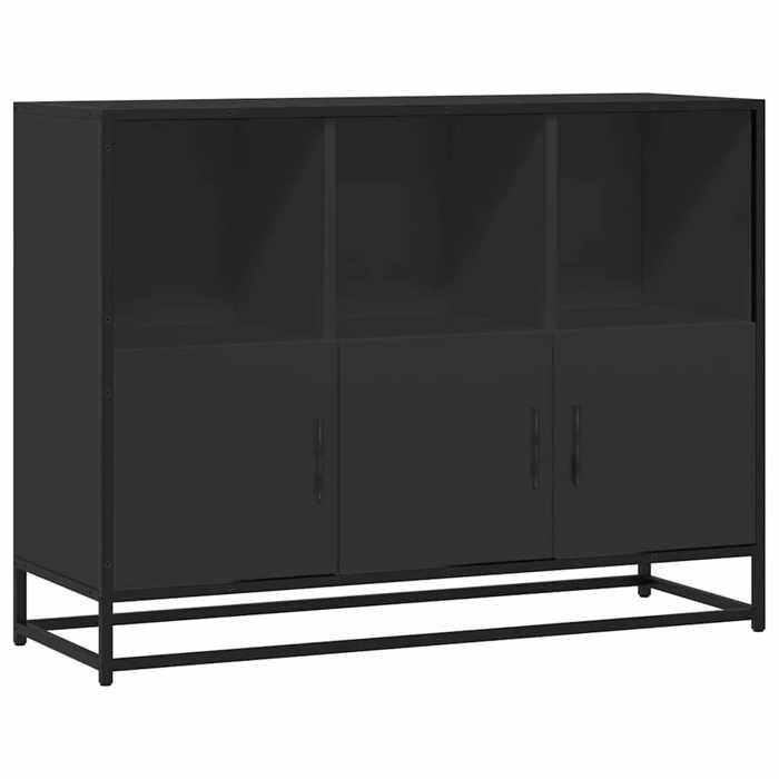 ABOTT@Buffet de Cuisine KENNETH - ENFILADE - Armoire Bas vitrine noir 100x35x76cm - Bois d’ingénierie - 927624