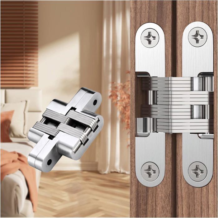 Paire de Charnières Invisibles Petit Format Argent Alliage Zinc 0-180 Degrés Pour Portes Meubles Armoires
