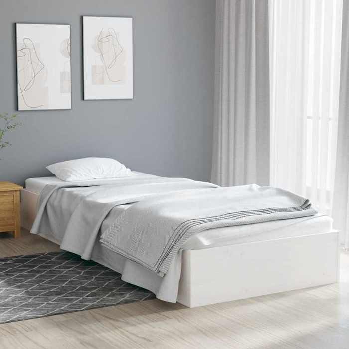 Soldes FlottantsLit simple 75x190cmStructure de lit classique sans matelas blanc bois massif 75x190cm
