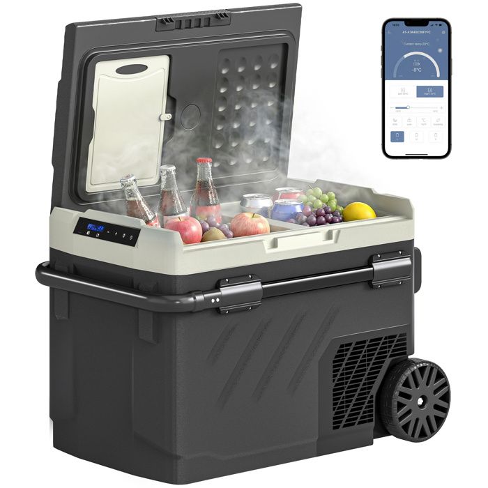 Glacière électrique portable - Outsunny - 40L compresseur - double zone application - poignée télescopique - 12V 240V - noir