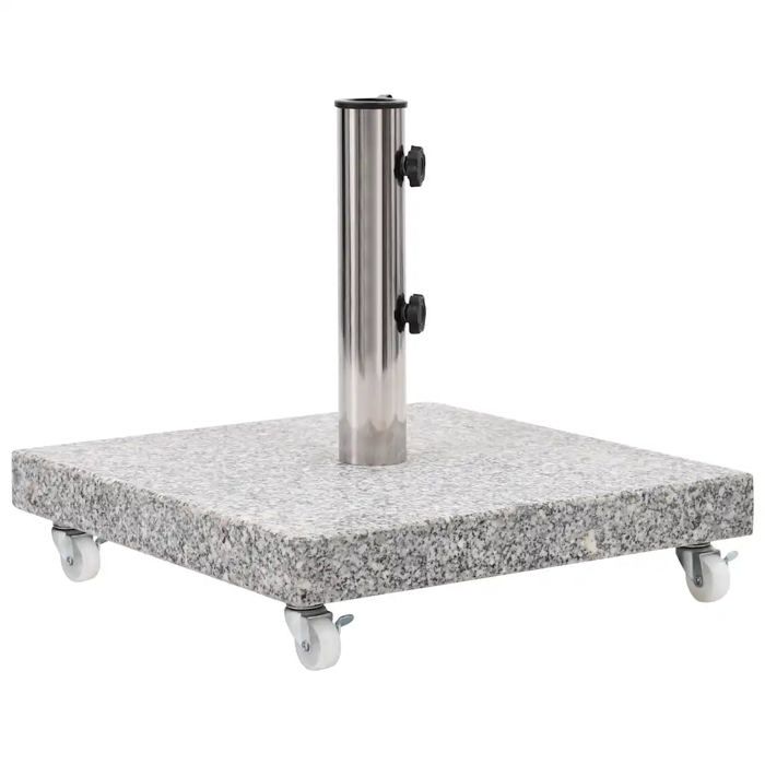 Pied de parasol - HELLOSHOP26 - Socle Granite 30 kg Carré Gris - Granit 30 kg - 45 x 45 x 5 cm - Roulettes verrouillables