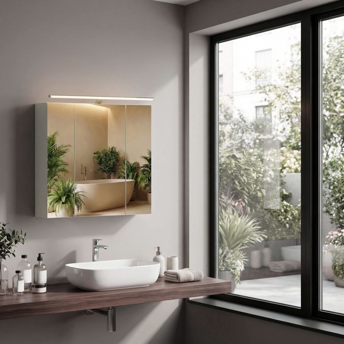 Meubles hauts de salle de bain panneau 3 portes miroir blanc