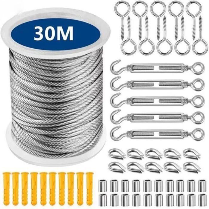 Câble Acier Inoxydable etendoir à suspendreCorde en Acier Inoxydable à Suspendrekit cable inox garde corps (30M) ALURRA