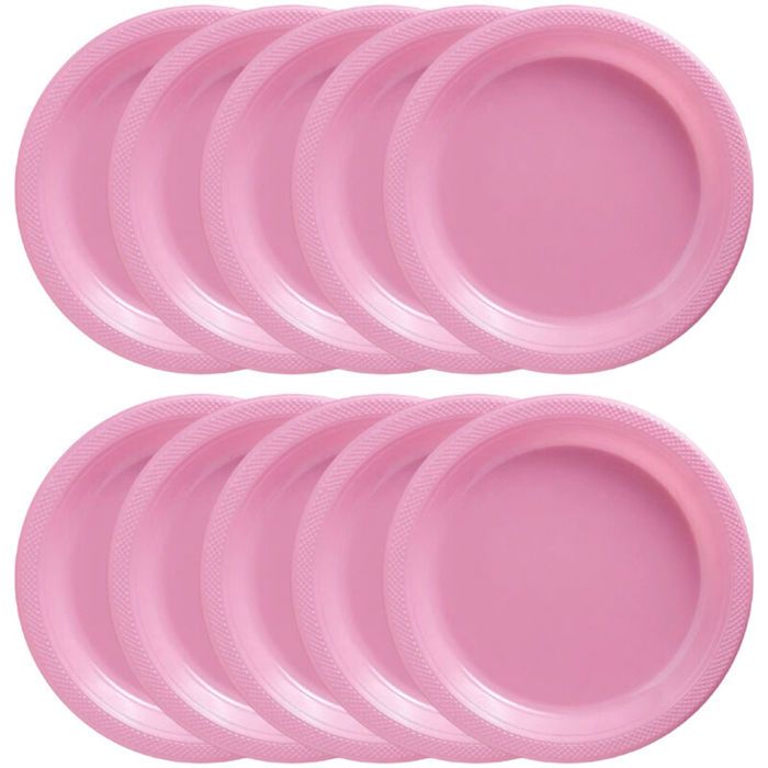 Assiettes Plates Roses en Plastique de 25 cm - JINFGERNE - Lot de 20 Légères et Pratiques pour Repas Quotidiens et Fêtes
