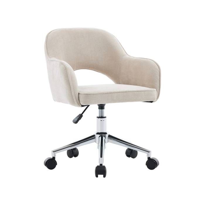 Chaise de bureau enfant à roulettes ajustable tissu chenille beige - Jim Kid Chaise de bureau enfant à roulettes ajustable tissu chenille beige - Jim Kid