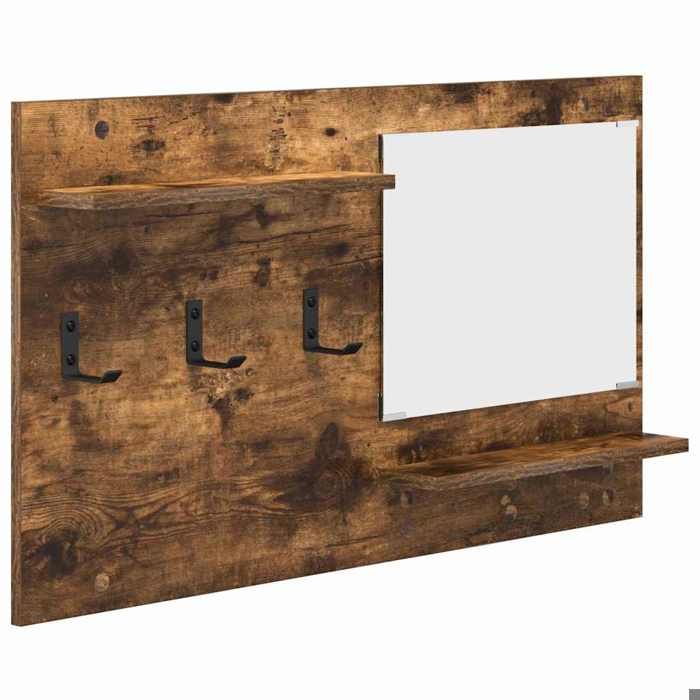 Porte-manteau mural - 1 PC - Avec miroir - Pour salon/couloir - avec étagère Chêne fumé 90x10x50 cm LL4060