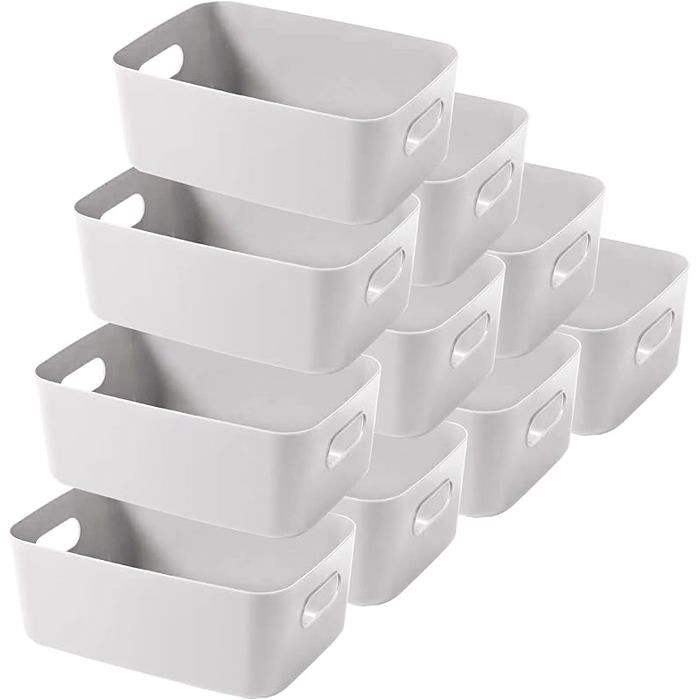 10pcs Boîte de Rangement en Plastique 25cm Gris Panier Rangement Cuisine avec Poignées Caisse Rangement Gris - Lot MEUBLE A EPICES