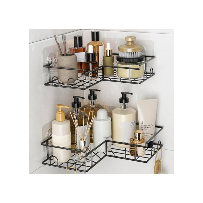 Étagère douche - DIBONIUR - 2 pièces - Sans perçage - Acier inoxydable - 8 crochets