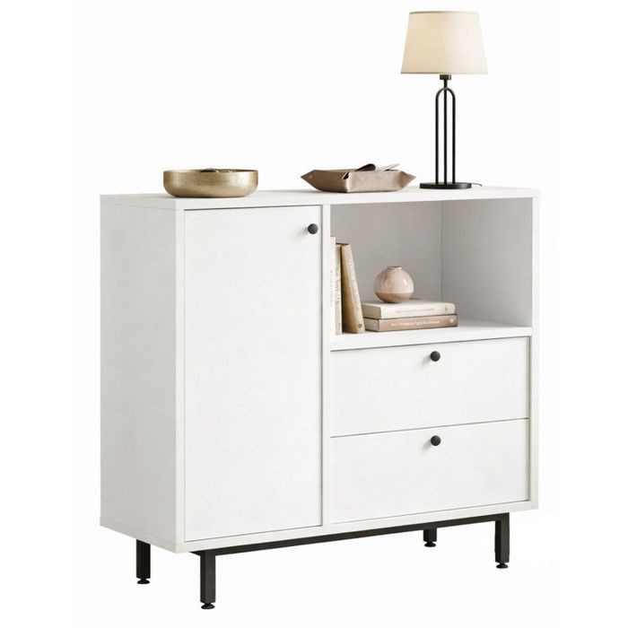 Meuble Micro-onde - ACTUAL DIFFUSION - Pause-Café - Blanc - 1 porte 2 tiroirs 3 niches - Pieds métal Meuble Micro-onde - ACTUAL DIFFUSION - Pause-Café - Blanc - 1 porte 2 tiroirs 3 niches - Pieds métal