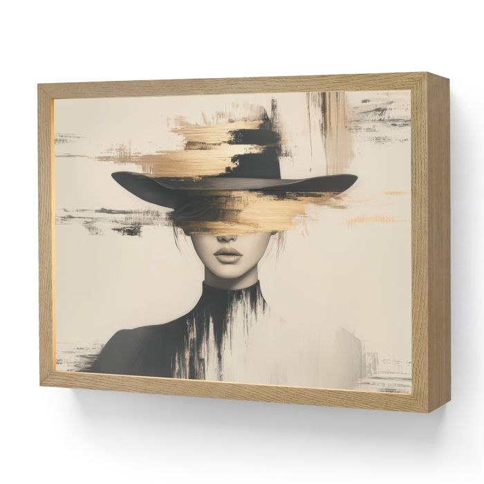 Applique Murale LED - Lampe de Chevet Murale Design - Motif Femme - Chapeau - Peinture 40x30 cm Couleur Crème - OnlyWow