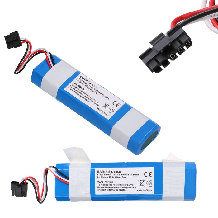 Extralink Batterie de remplacement pour aspirateur robot Xiaomi Robot Mop Pro Compatible INR18650 MA1-4S1P-SC 3200 mAh