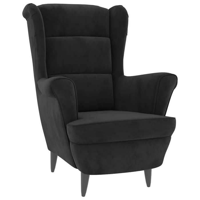 Fauteuil à Oreilles avec Tabouret Noir 78 x 90 x 965 cm en velours et bois avec accoudoirs et assise rembourrée pour Salon 834367
