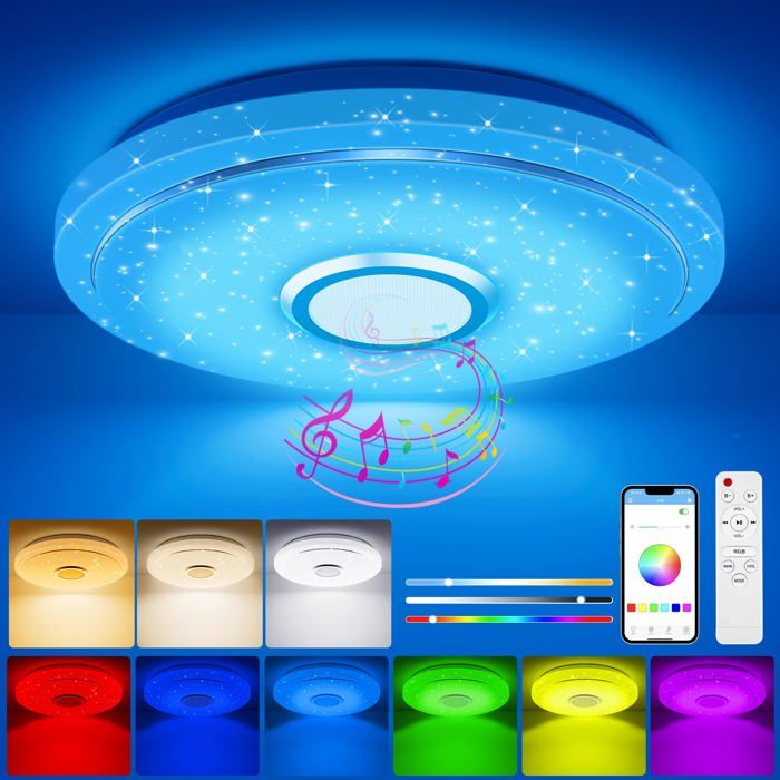 Plafonnier LED à Intensité Variable éclairage de Plafond RGB à Changement de Couleur Avec Télécommande Ciel étoilé Pour Chambre