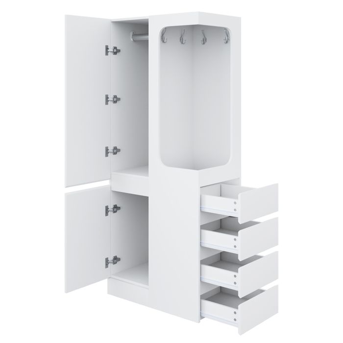 Armoire 70 x 40 x 170 cm avec tiroirs et compartiments de rangement espace armoire ouvert une porte blanche. Armoire 70 x 40 x 170 cm avec tiroirs et compartiments de rangement espace armoire ouvert une porte blanche.