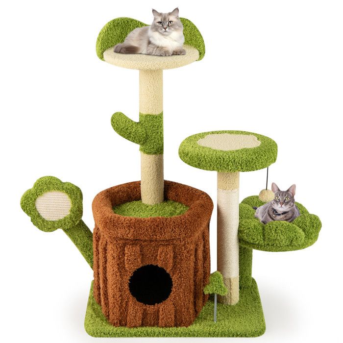 Design tronc darbre arbre à chat dintérieur avec griffoir niche amovible et plateformes de jeu vert