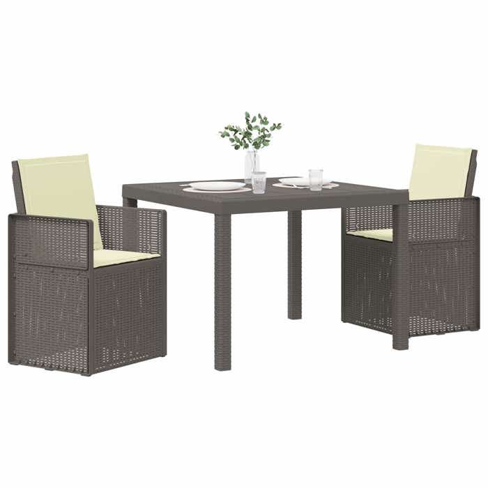 Ensemble de salle à manger pour jardin - vidaXL - Lot de 3 - Gris clair et Crème - 1 table 2 chaises - plastique - Avec coussins 228