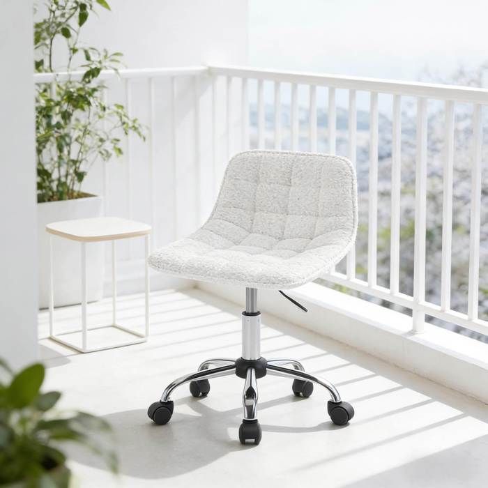 Chaise de bureau blanche 43 x 35 5 x 87 5 cm pivotante réglable en hauteur à roulettes chenille base 5 branches