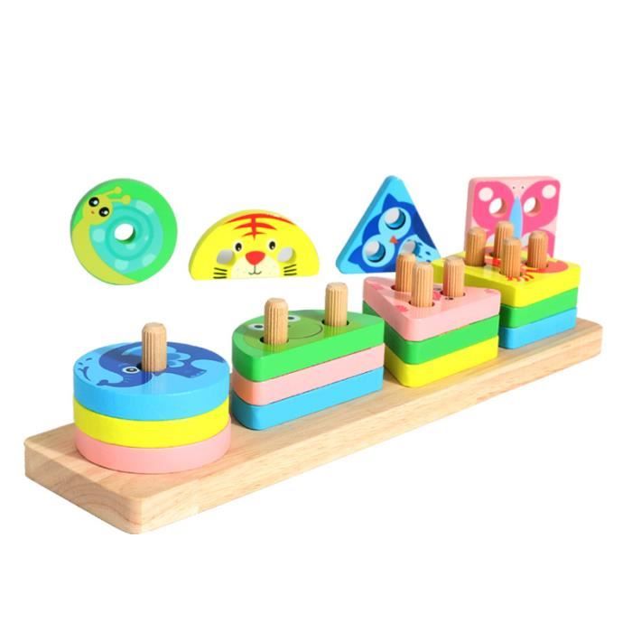 Nene Toys Jouet Montessori en Bois 3-en-1 pour Bébé 1 An – Arc-en-ciel en Bois, Tour à Empiler & Jeu d'Encastrement – Jouet Motricité Fine Enfant 1–3 Ans – Cadeau Fille Garçon