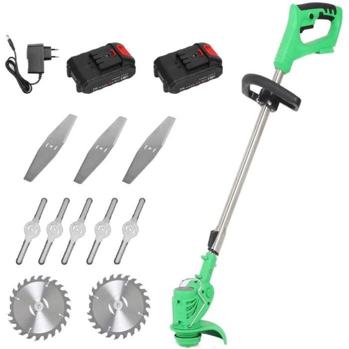 Coupe Bordure Sans Fil 2 Batteries 1500mAh - Taille Haie Électrique 2 Lames, Cisaille à Gazon Léger Pour Jardin, Noir & Vert
